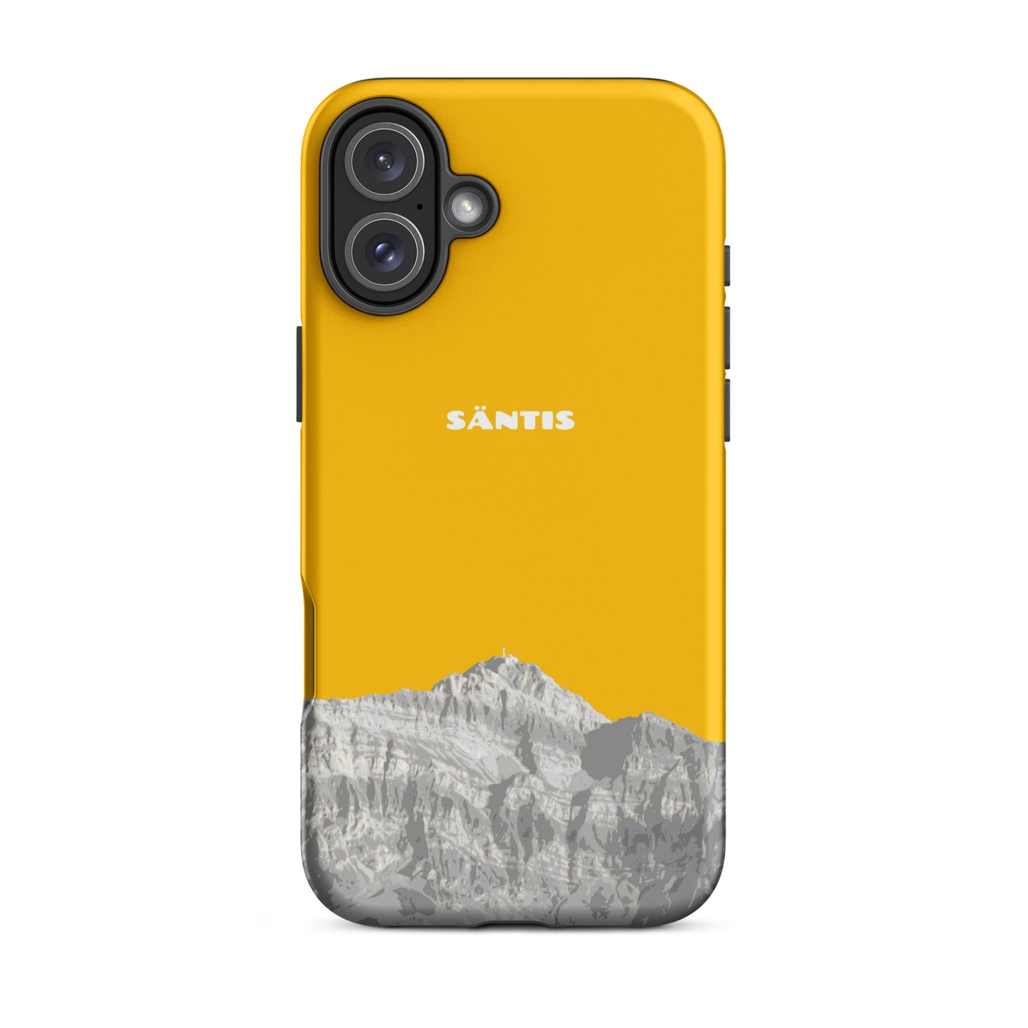 Goldgelbe iPhone Hülle mit Säntis Motiv in mattem Finish