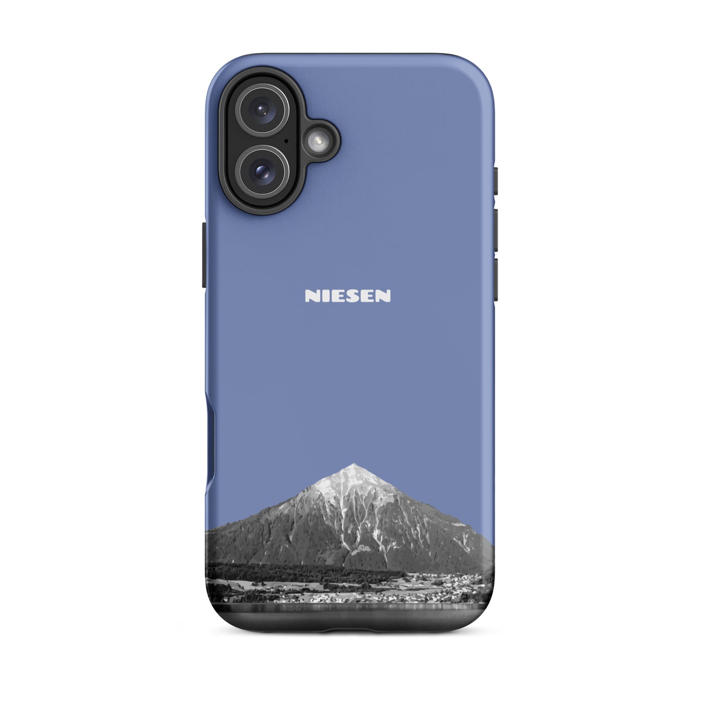 Pastellblaue iPhone 16 Plus Handyhülle mit Niesen-Motiv, matt, stoßfest