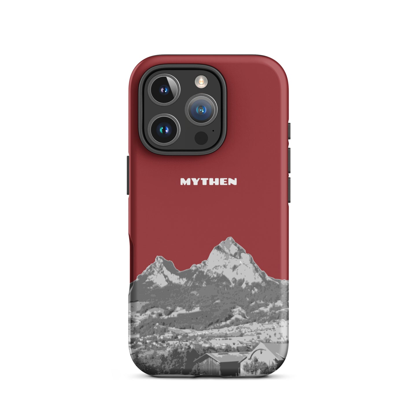 Rote iPhone Hülle mit Mythen Design für iPhone 16 Pro, matt, robuste Handyhülle