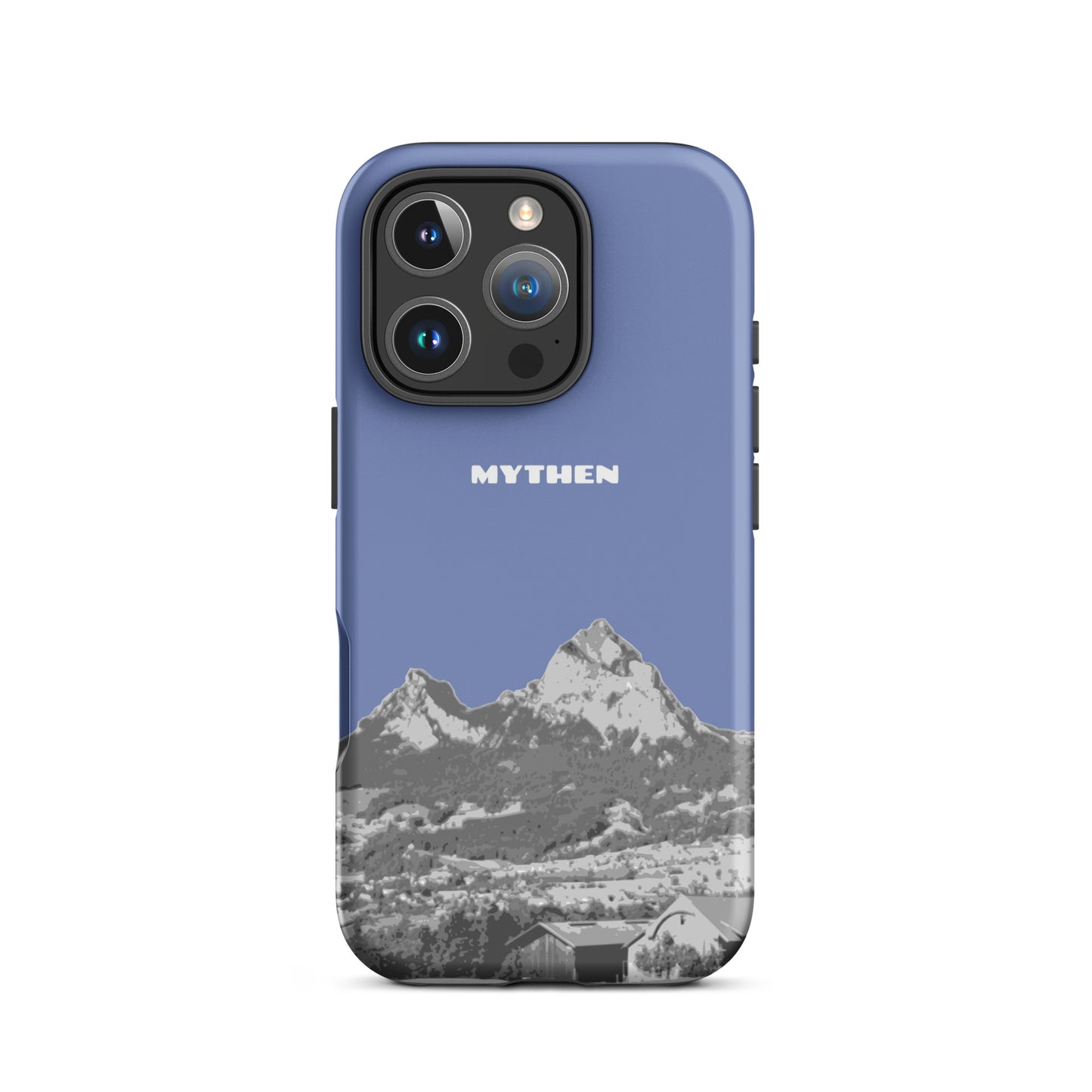 Handyhülle für iPhone mit Mythen-Motiv in Pastellblau, matte Oberfläche