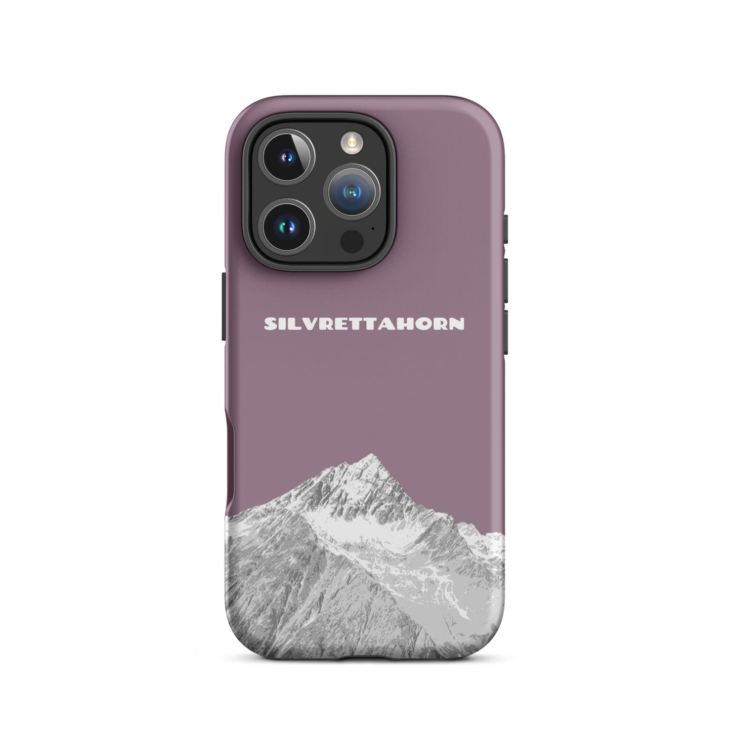 Matte iPhone 16 Pro Handyhülle mit Silvrettahorn Motiv in Pastellviolett.