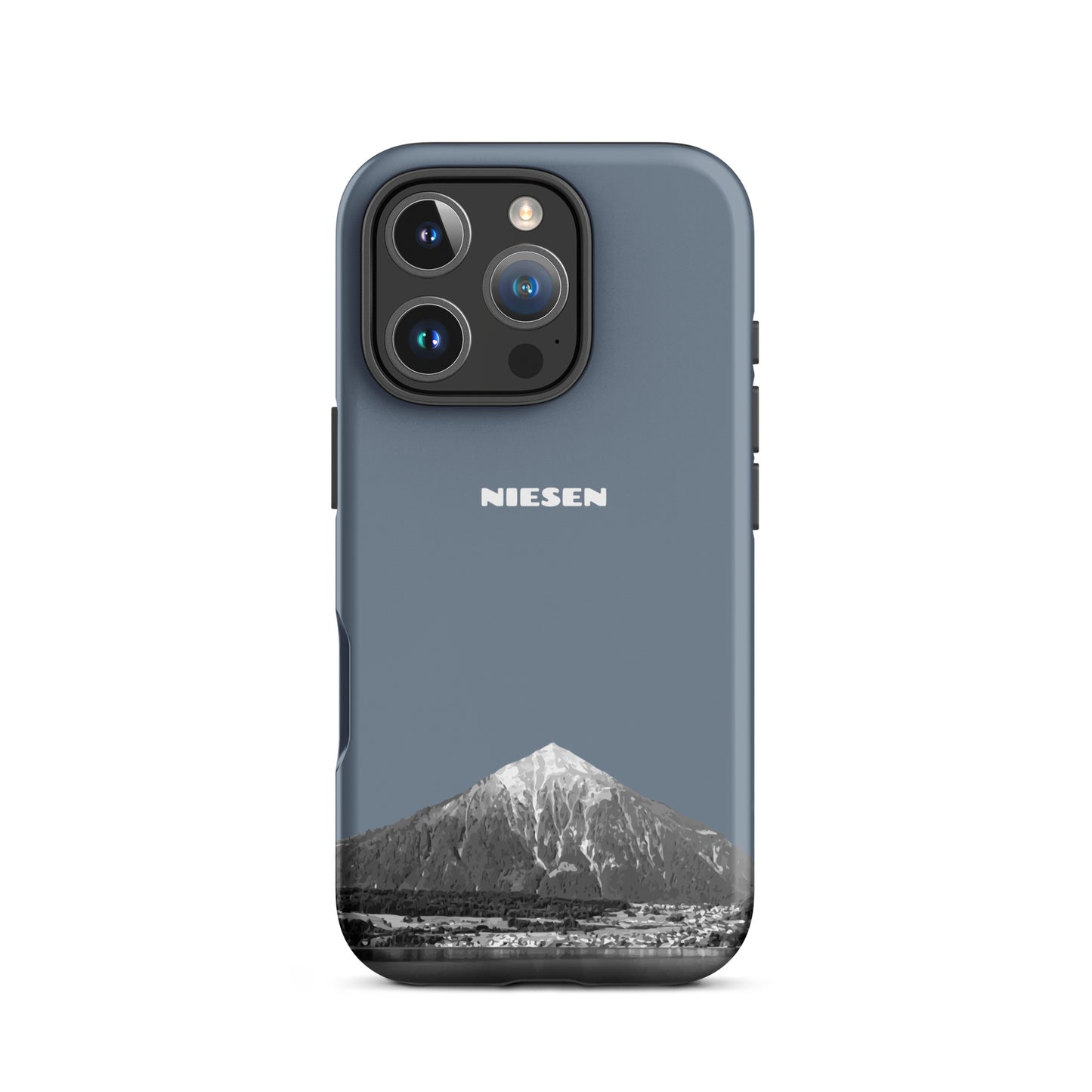 Schiefergraue iPhone 16 Pro Handyhülle mit Niesen-Motiv, mattes Finish, stoßfestes Design