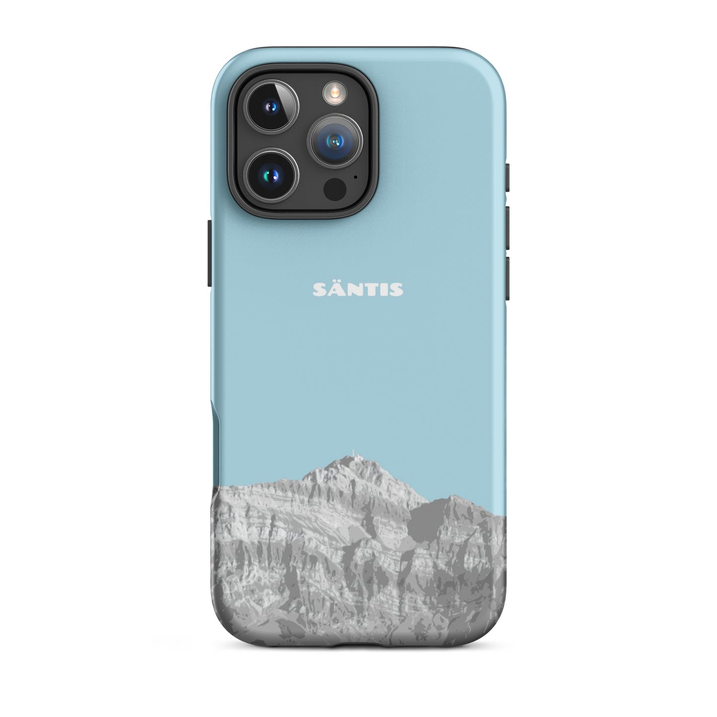 Matte Handyhülle für iPhone 16 Pro Max in Hellblau mit Säntis Motiv