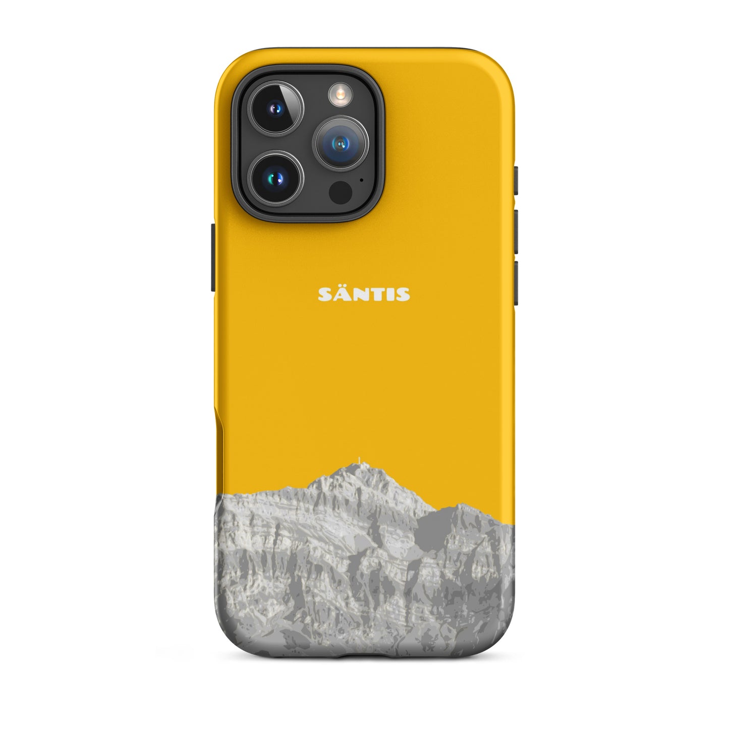 Goldgelbe iPhone Hülle mit mattem Finish, Säntis Design, für iPhone 16 Pro Max, Vorderansicht