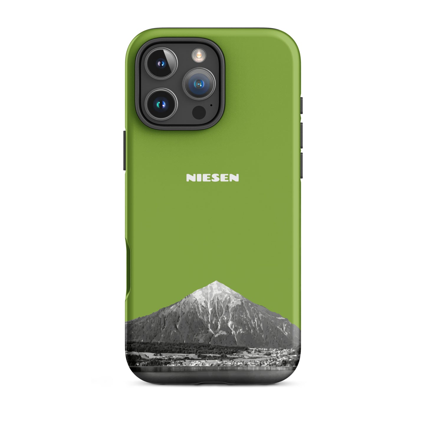 Gelbgrüne iPhone 16 Pro Max Hülle mit Niesen-Motiv, matt, stoßfest