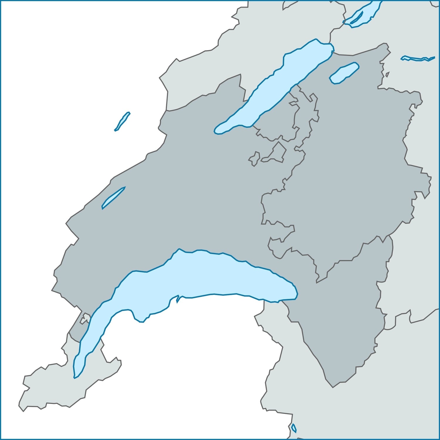 Kartenausschnitt der Romandie, auf der folgende Kantone hervorgehoben sind: Kanton Waadt (Vaud) und Kanton Freiburg (Fribourg)