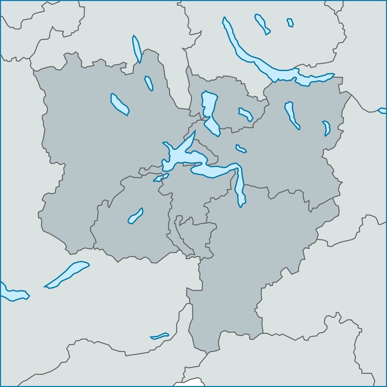 Kartenausschweiz mit der Innerschweiz. Folgende Kantone sind hervorgehoben: Uri, Schwyz, Obwalden, Nidwalden, Luzern und Zug.