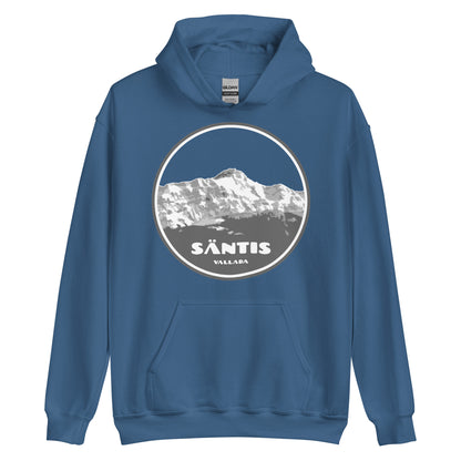 Indigoblauer Damen-Hoodie mit einer Abbildung des Säntis.