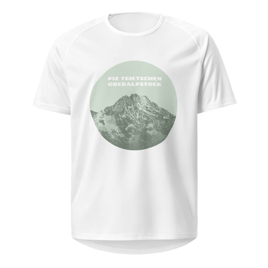 Weisses Short-Shirt für Damen mit einem Aufdruck des Oberalpstocks.