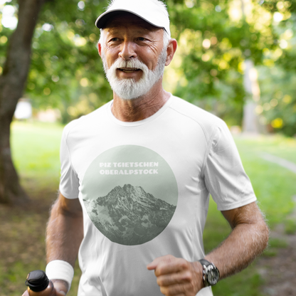 Älterer Laufsportler mit weissem Herren-Sport-Shirt.