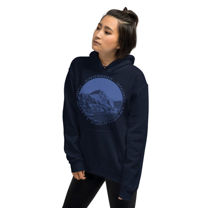 Damen Hoodie in Navyblau mit Säntis-Aufdruck, Baumwollmaterial, bequemer Schnitt, ideal für Outdoor-Aktivitäten.
