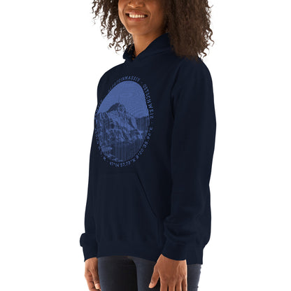 Damen Hoodie Säntis I in Navyblau mit Säntis-Gipfel-Aufdruck, bequem und stilvoll für Outdoor-Enthusiasten.