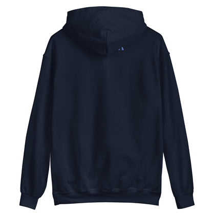 Damen Hoodie Säntis in Navyblau, Rückansicht mit Kapuze und Kordelzug.
