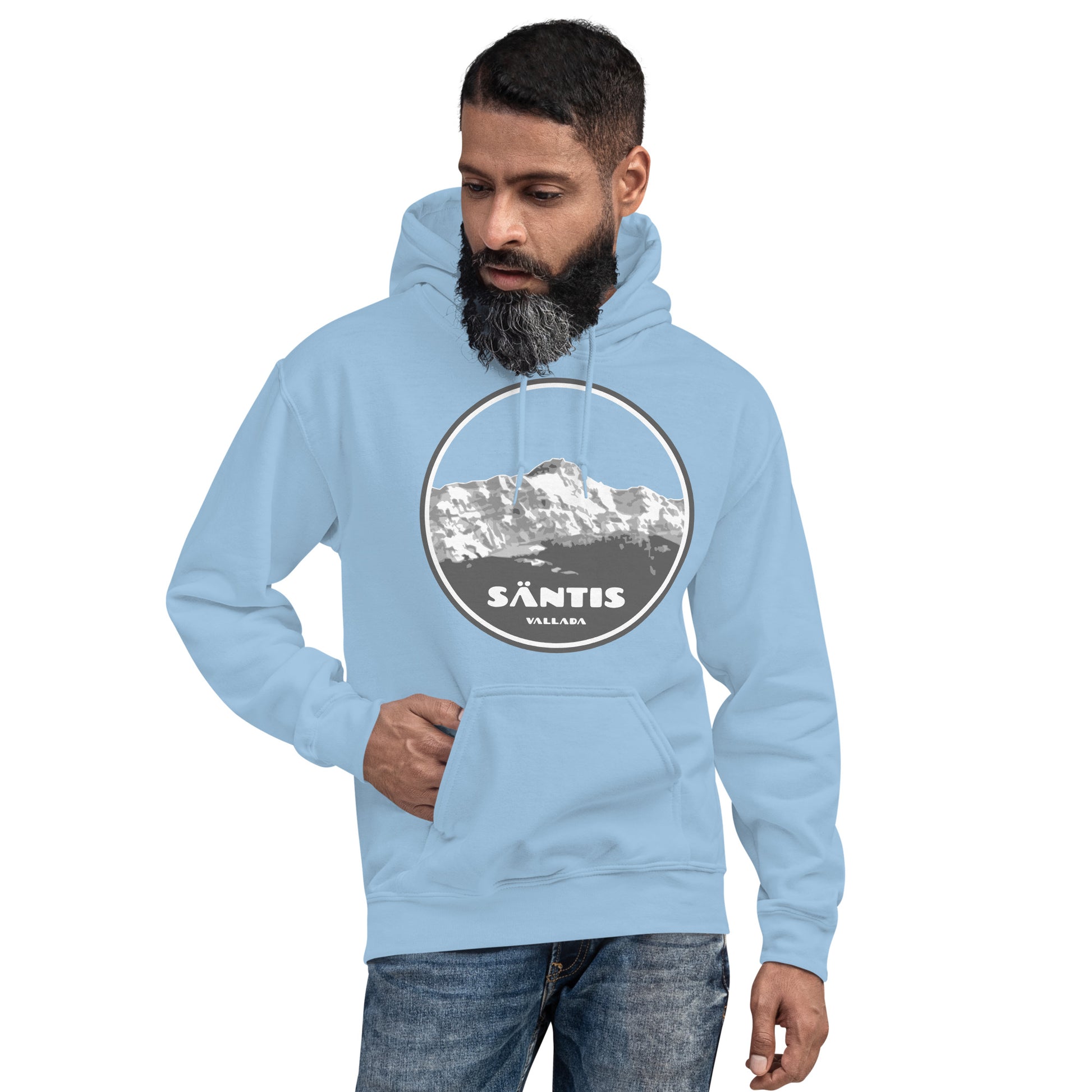 Dieser hellblaue Hoodie mit Säntis-Gipfel ist das Lieblingskleidungsstück von Marc. Er hat den Kapuzenpullover von Marta geschenkt bekommen.