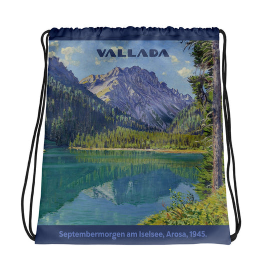 Turnbeutel mit einem Gemälde, dass den Iselsee bei Arosa zeigt.