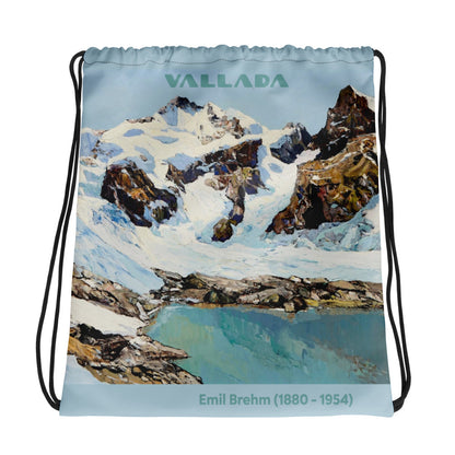 Sportbeutel Piz Bernina mit Kordelzug, bedruckt mit einem Gemälde von Emil Brehm, aus strapazierfähigem Material.