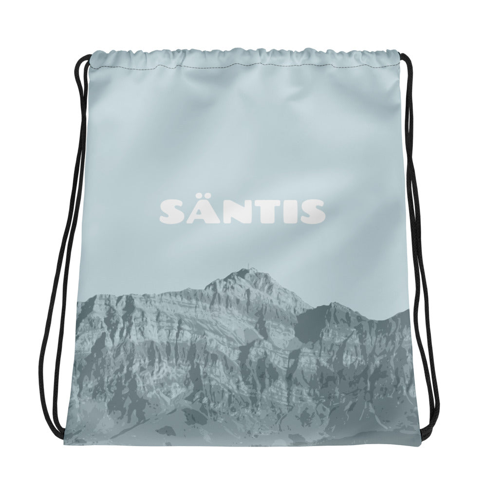 Blauer Sportbeutel 'Säntis' mit Kordelzug, aus strapazierfähigem Polyester, ideal für Sport und Freizeit.
