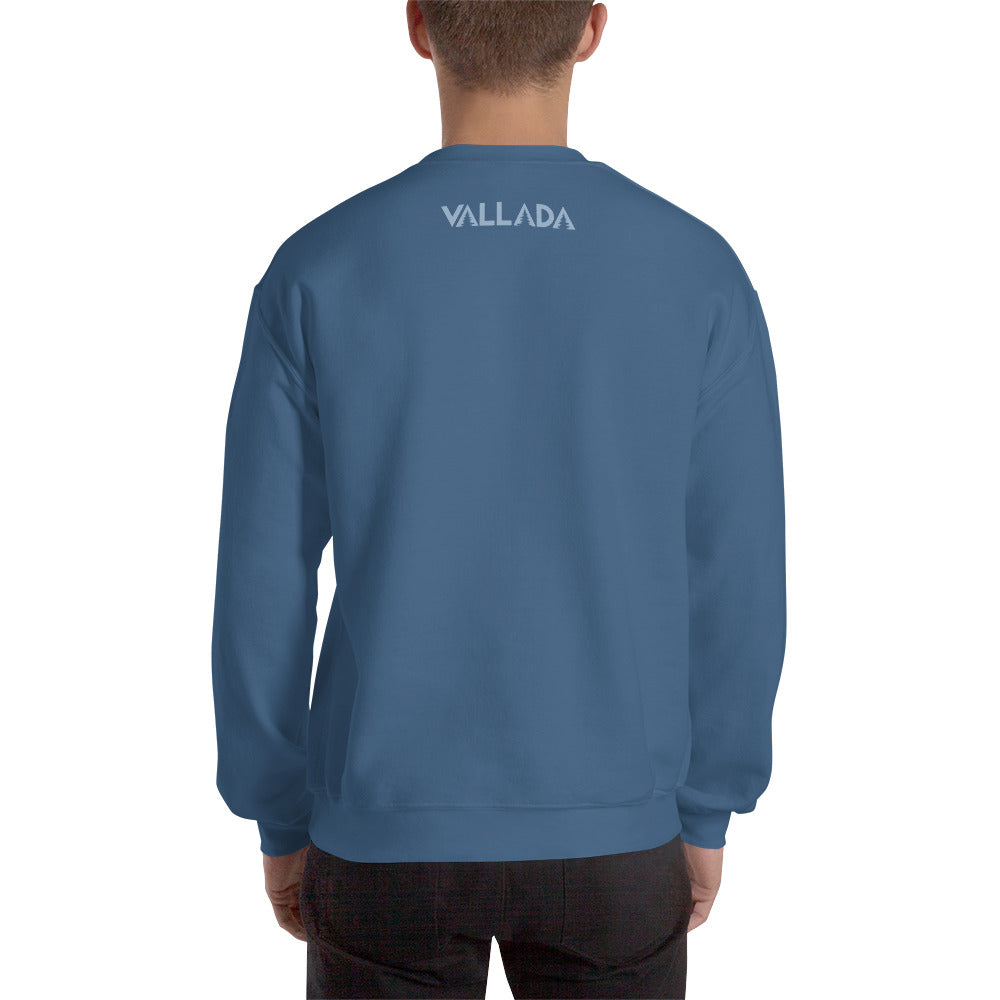 Rückenansicht mit blauem Sweatshirt von Vallada.