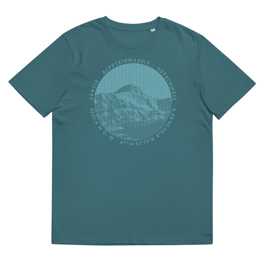 Damen T-Shirt in der Farbe Stargazer aus ökologischer Baumwolle. Der Print zeigt den Säntis, einen legendären Berggipfel in den Appenzeller Alpen in der Ostschweiz.