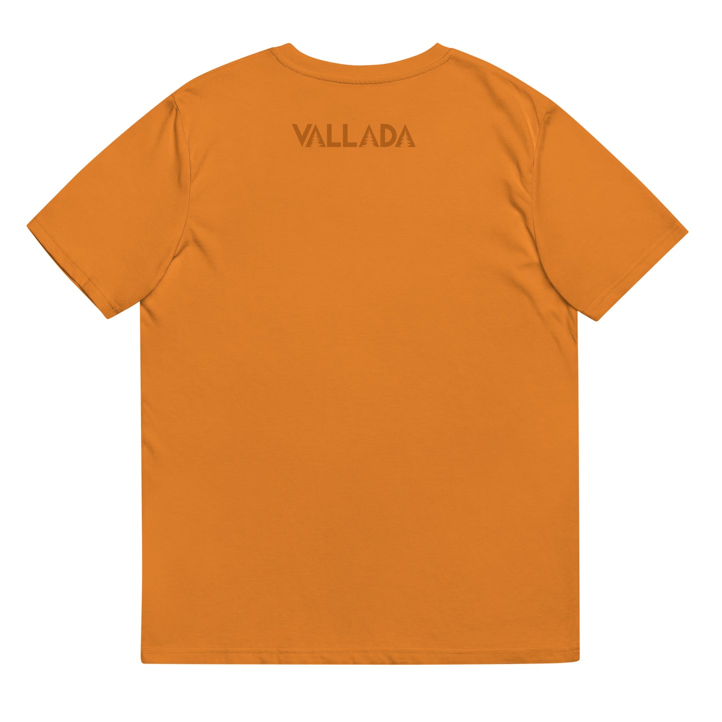Rückseite eines oranges Damen T-Shirt aus Bio-Baumwolle. 