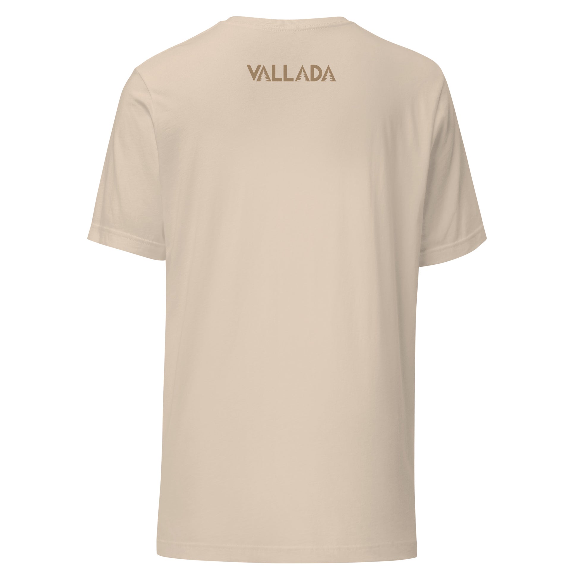 Rückenansicht crèmefarbenes T-Shirt mit Vallada-Logo