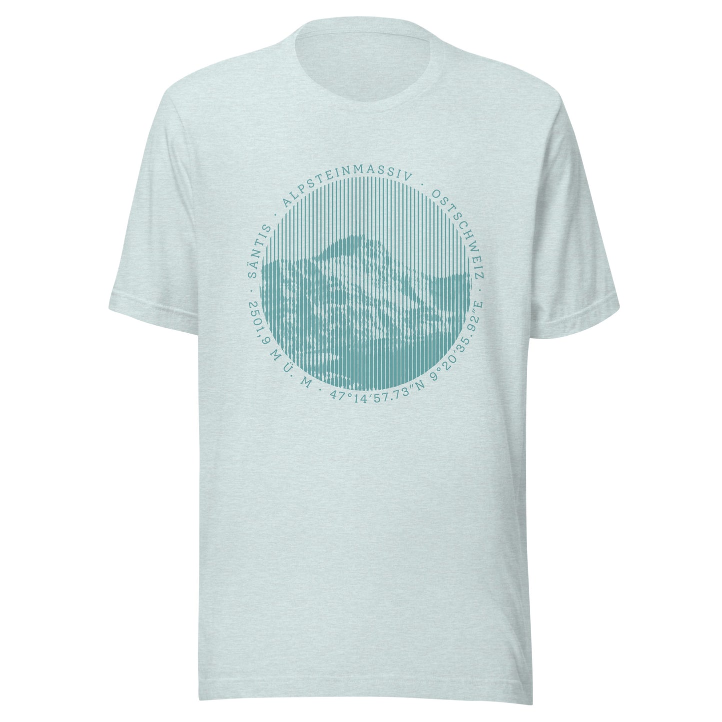 T-Shirt in der Farbe Eisblau mit Säntis-Motiv. 