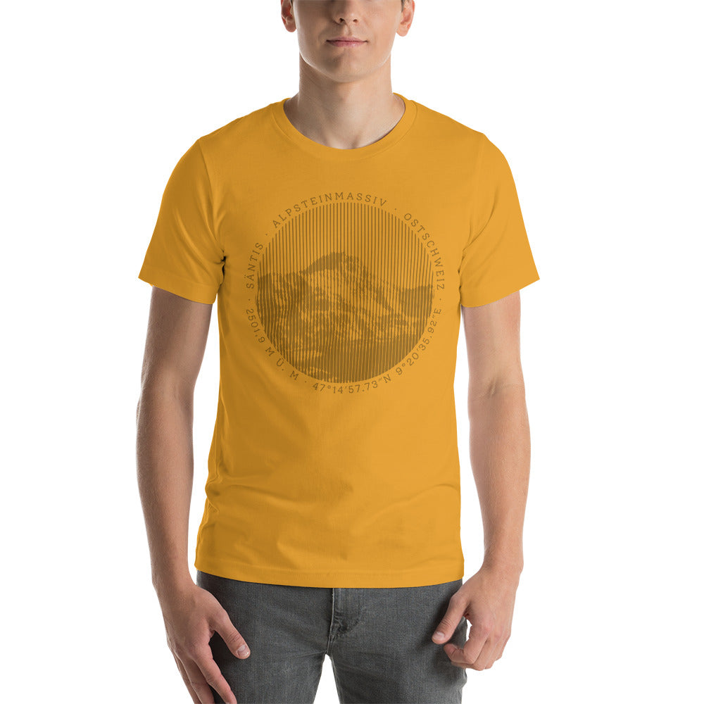 Senffarbenes Herren-T-Shirt mit Säntis-Aufdruck.