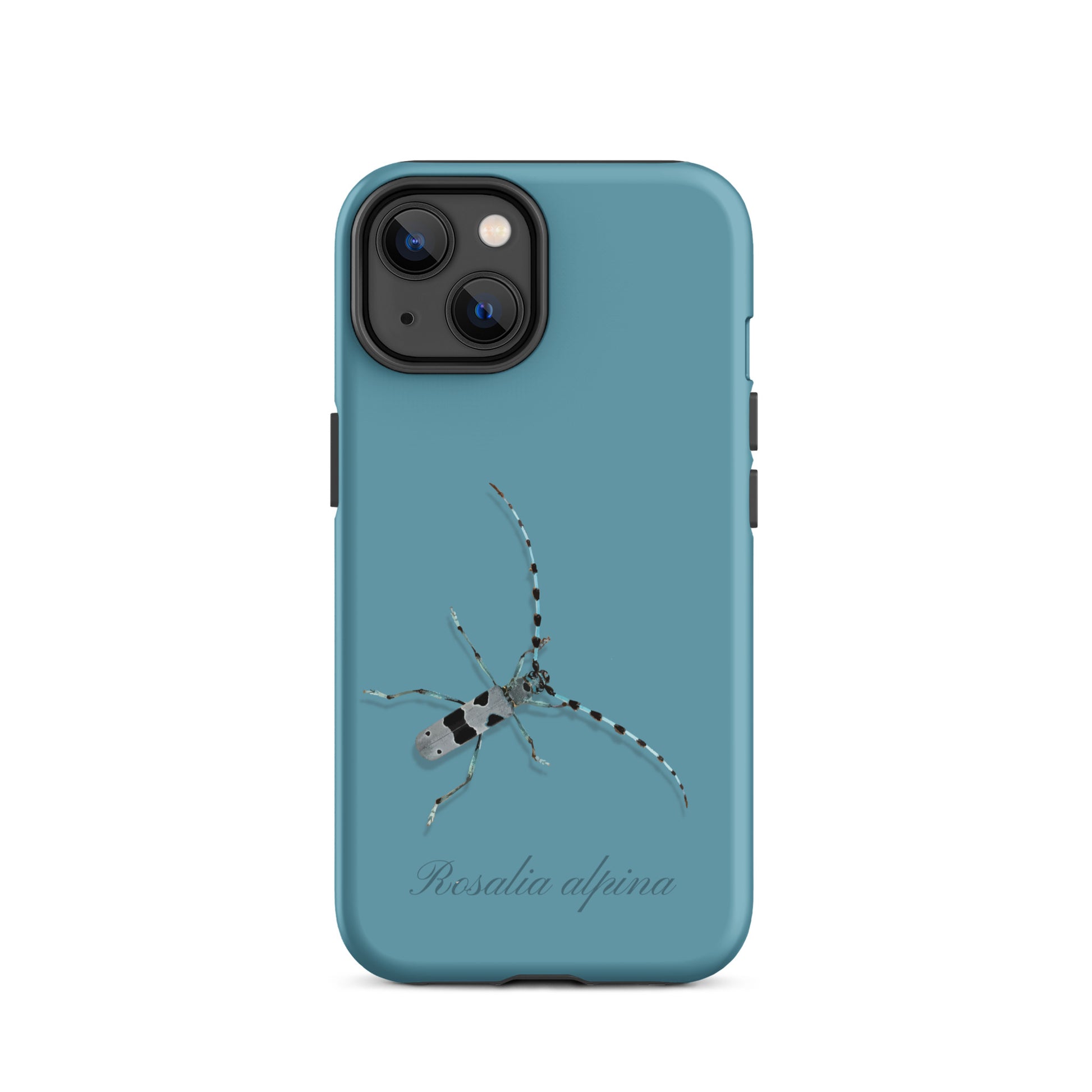 iPhone Case Alpenbock in Gletscherwasserblau mit Alpenmotiv auf der Rückseite.