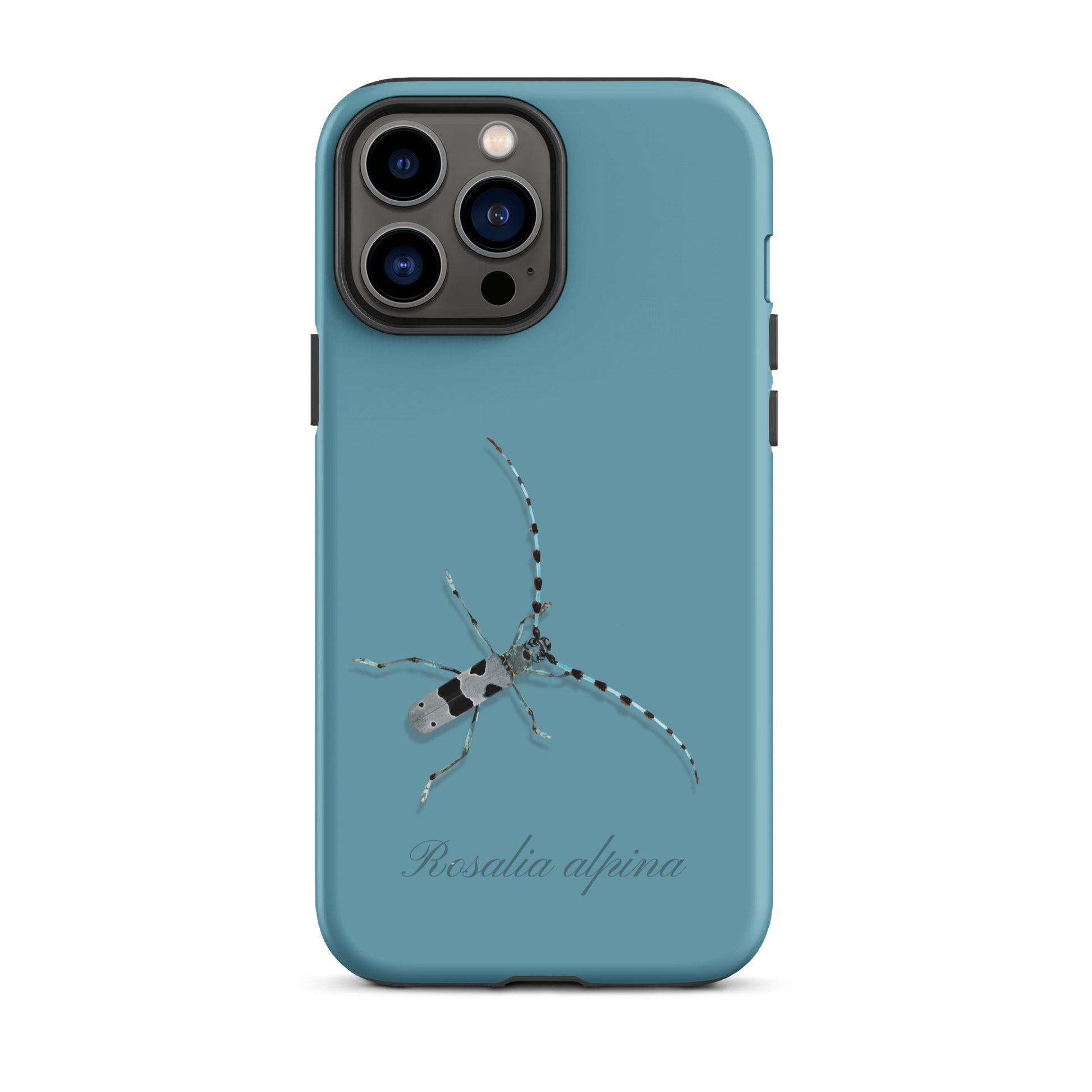 iPhone Case Alpenbock in Gletscherwasserblau mit Alpenmotiv auf der Rückseite