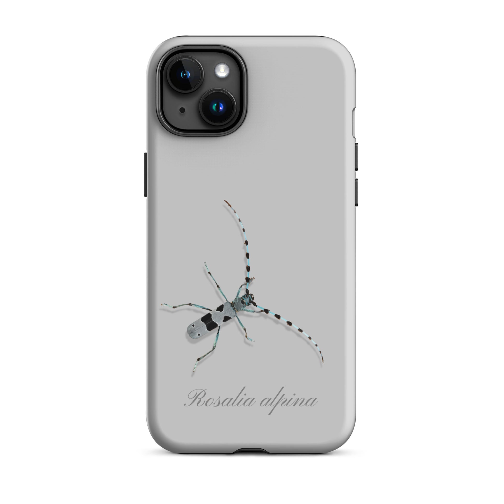 Graue iPhone-Hülle mit Alpenbock-Motiv, robustes Design, Schutz für iPhone.