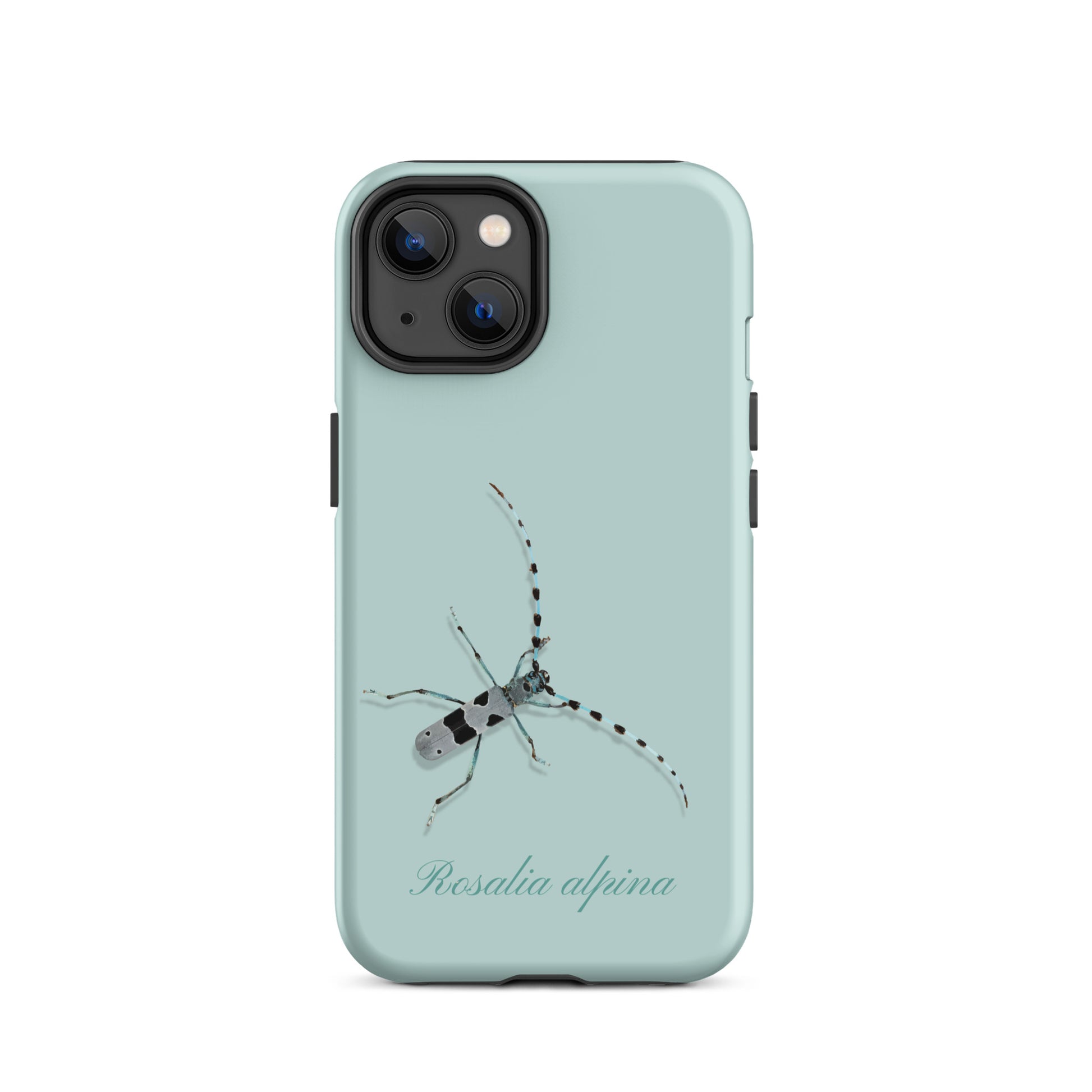 iPhone Case Alpenbock in Hellblau mit Alpenmotiv, Seitenansicht