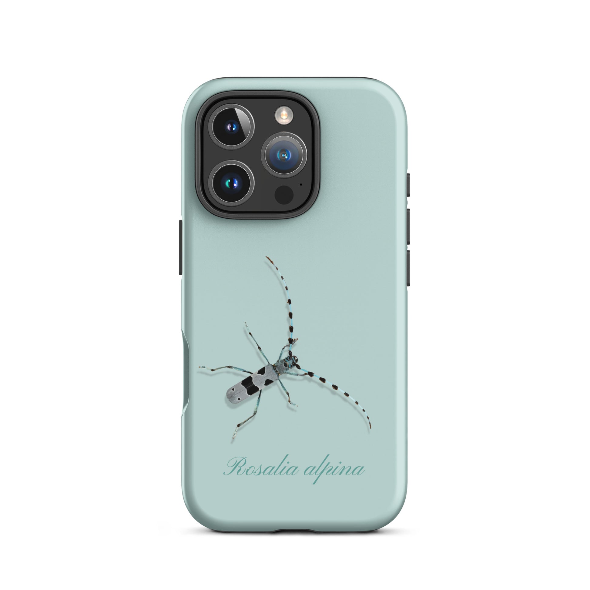 iPhone Case Alpenbock in Hellblau mit Alpenmotiv, seitliche Ansicht