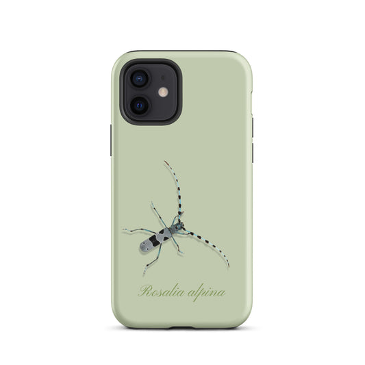 iPhone Case Alpenbock in Hellgrün mit Alpenmotiv, Handymockup in Seitenansicht