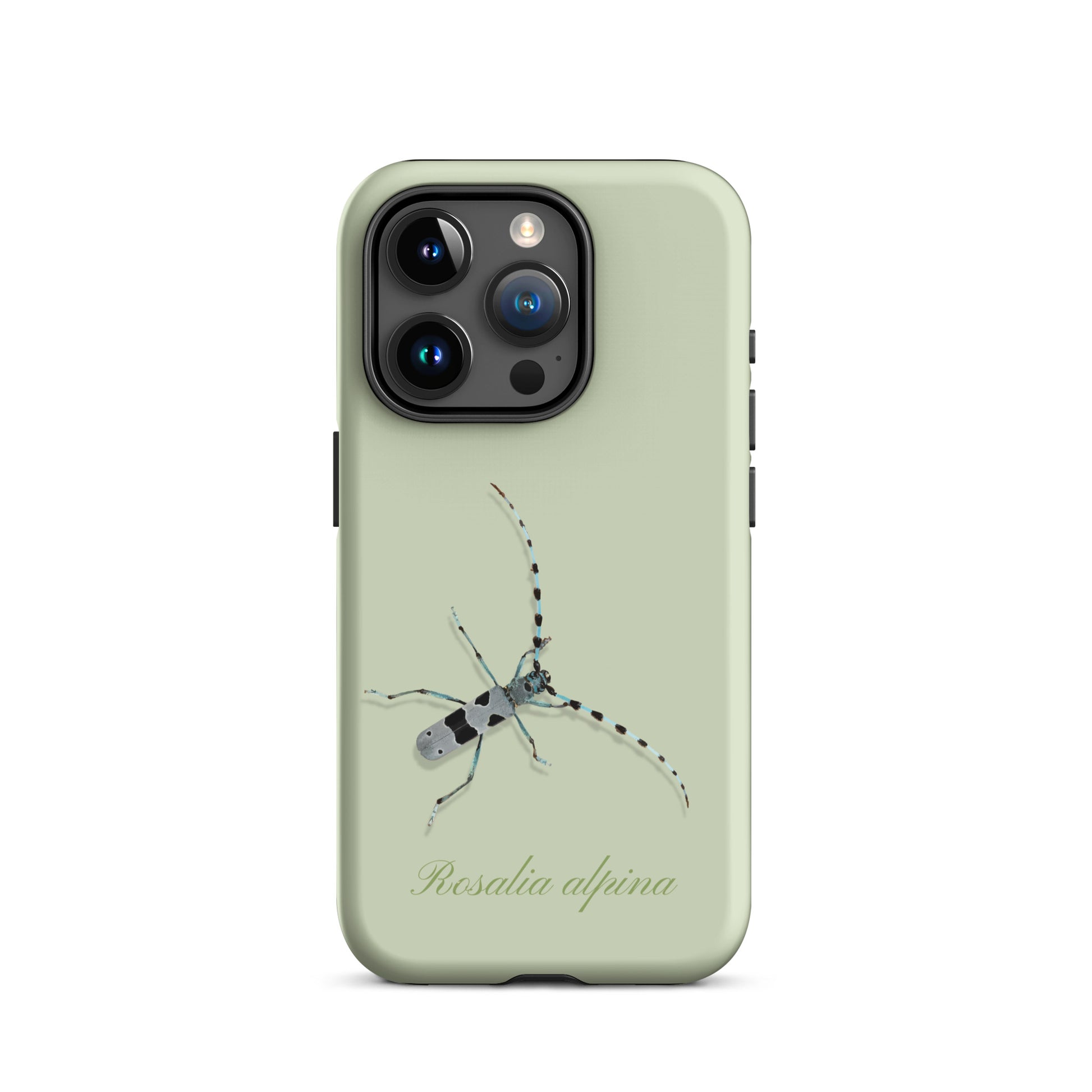 iPhone Case Alpenbock in Hellgrün mit Holzmaserung, Seitenansicht