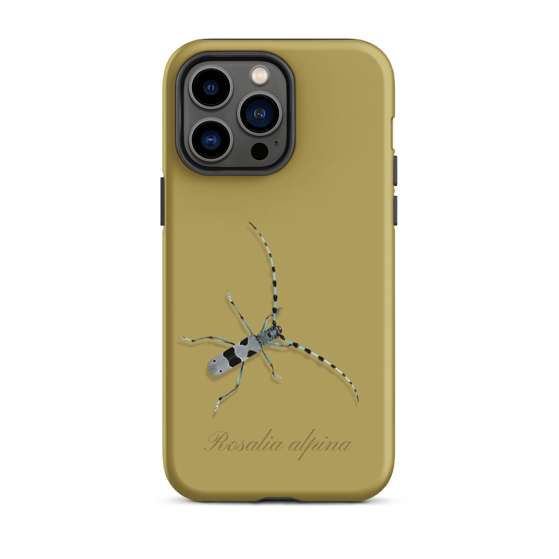 iPhone Case mit Alpenbock-Motiv in Ockergelb, robust und stilvoll.