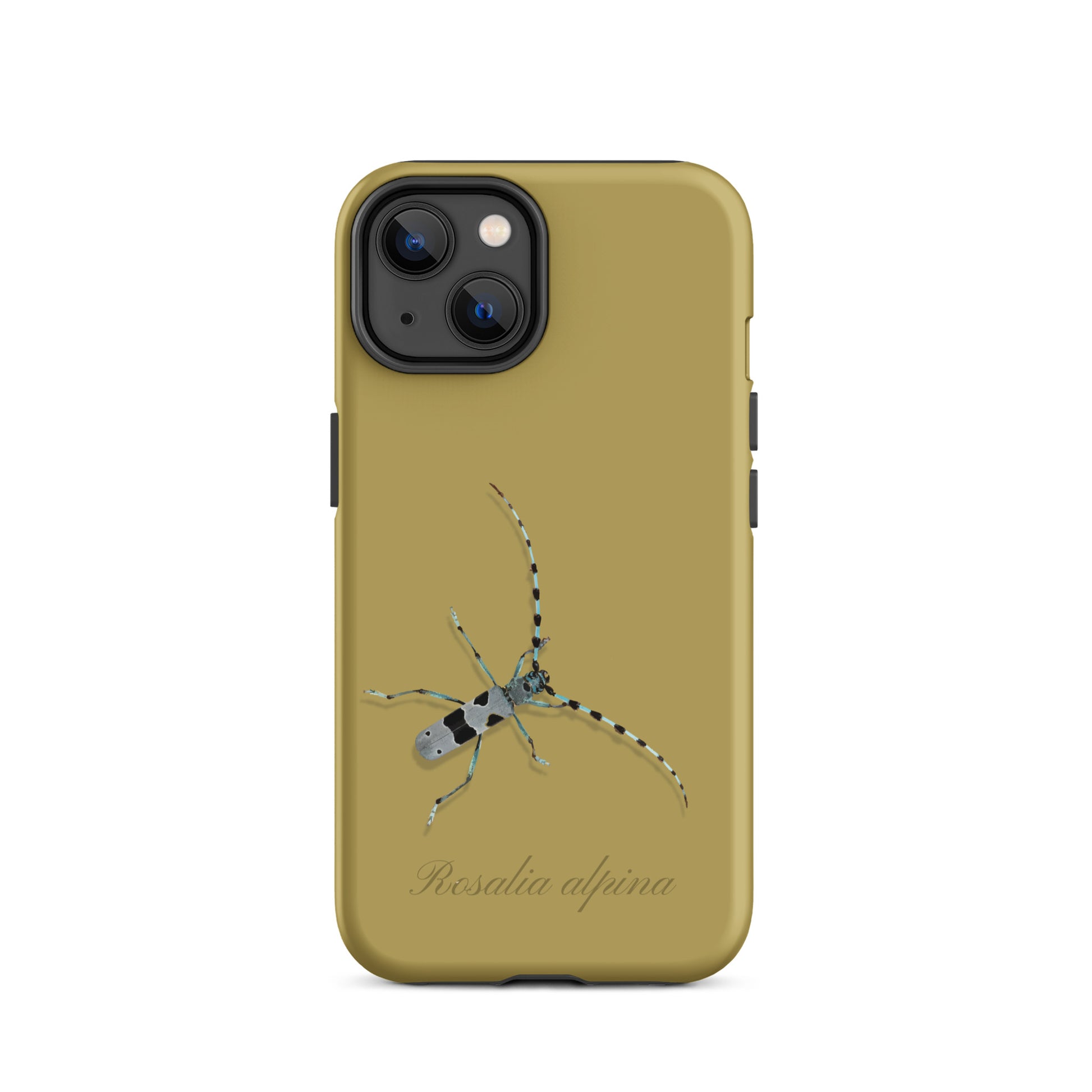 iPhone Case Alpenbock in Ockergelb mit Holzmaserung, passend für iPhone 12.