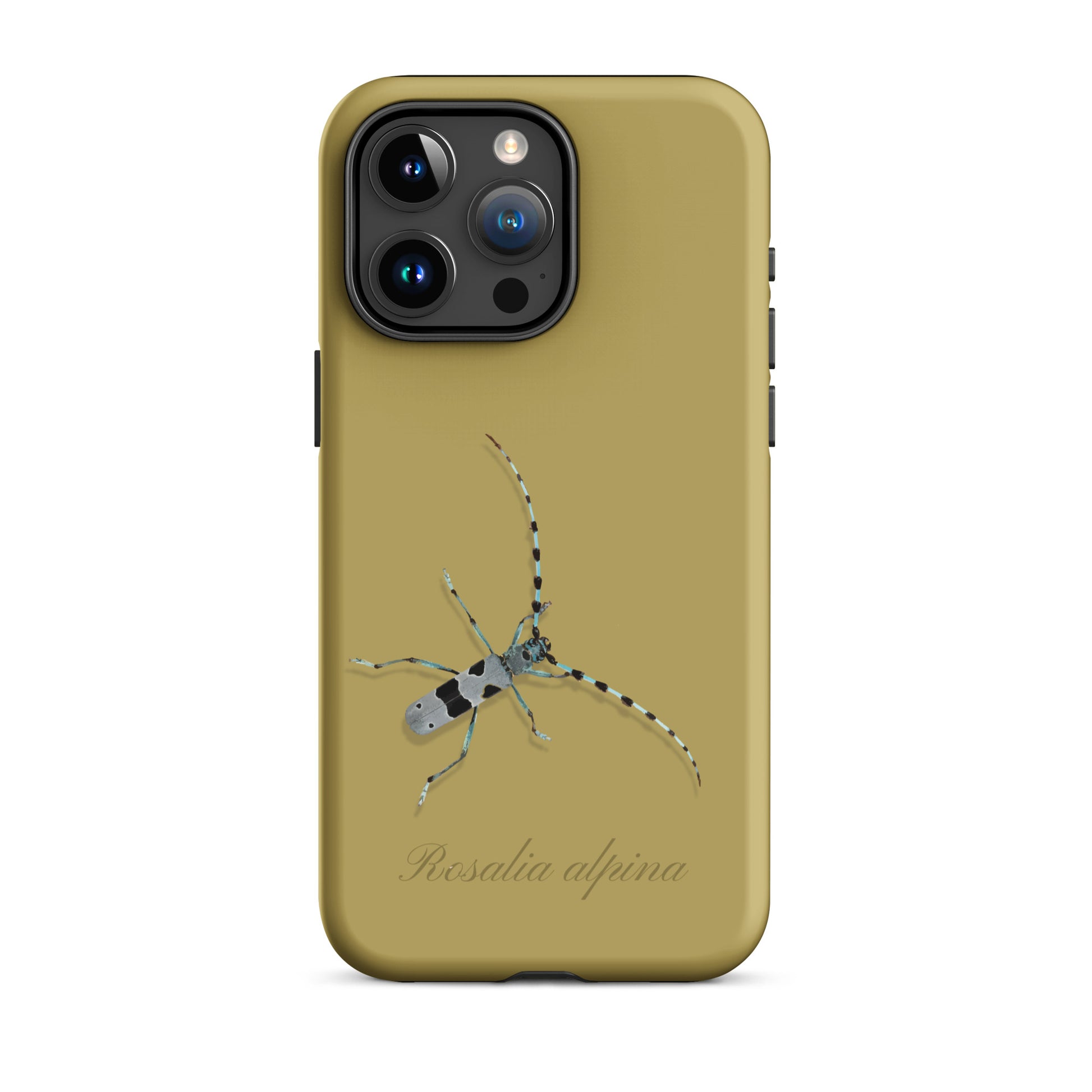 iPhone Handyhülle mit Alpenbock-Motiv in Ockergelb aus robustem Kunststoff.