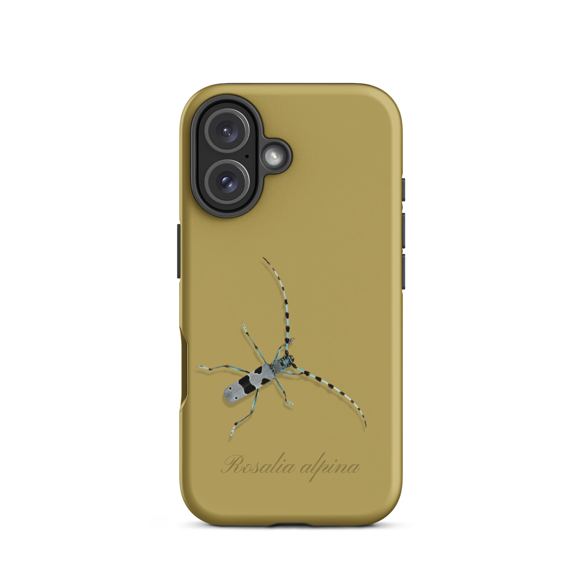 iPhone-Hülle Alpenbock in Ockergelb mit Holzoptik, Seitenansicht