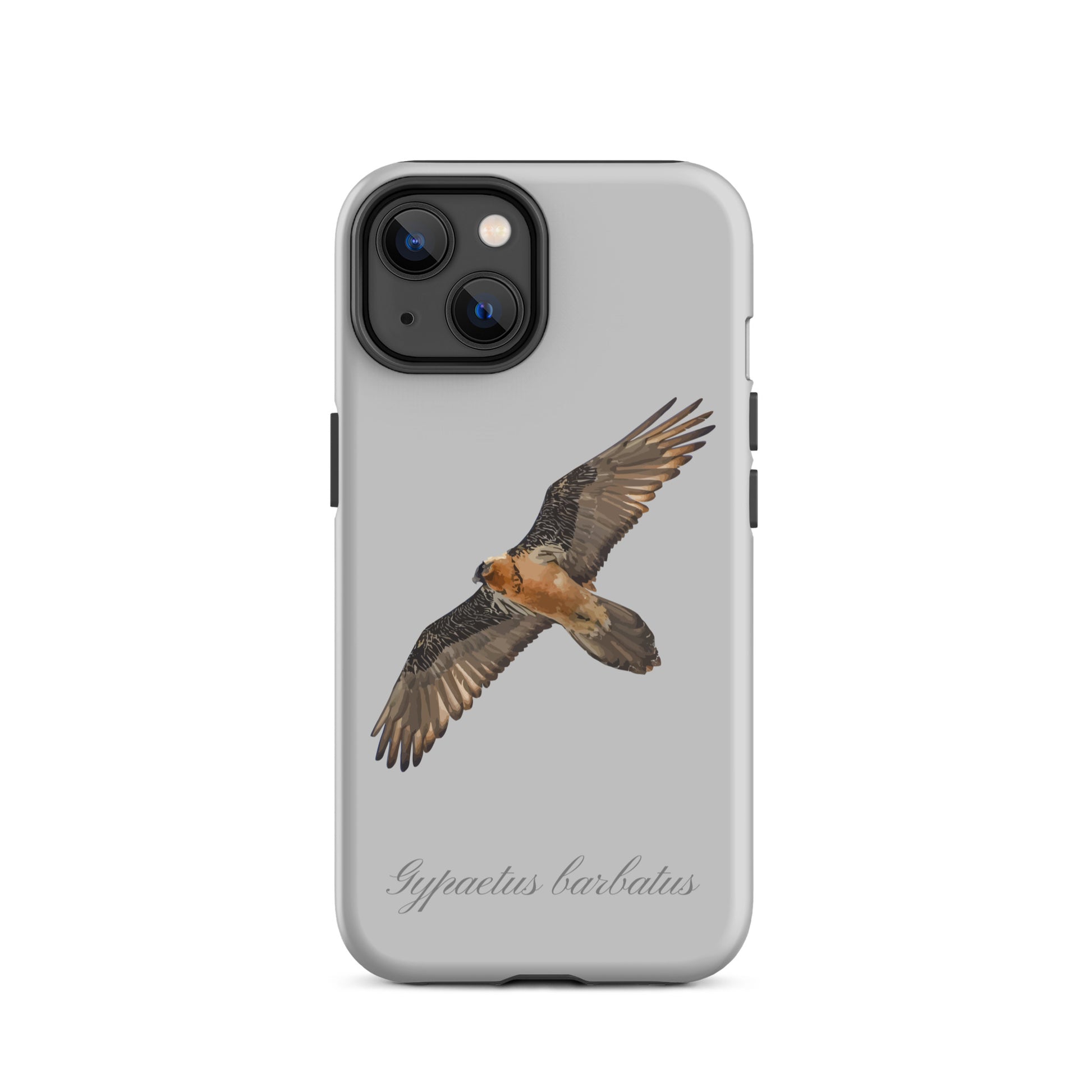 Graue iPhone Schutzhülle mit Bartgeier-Design, robust und stylisch