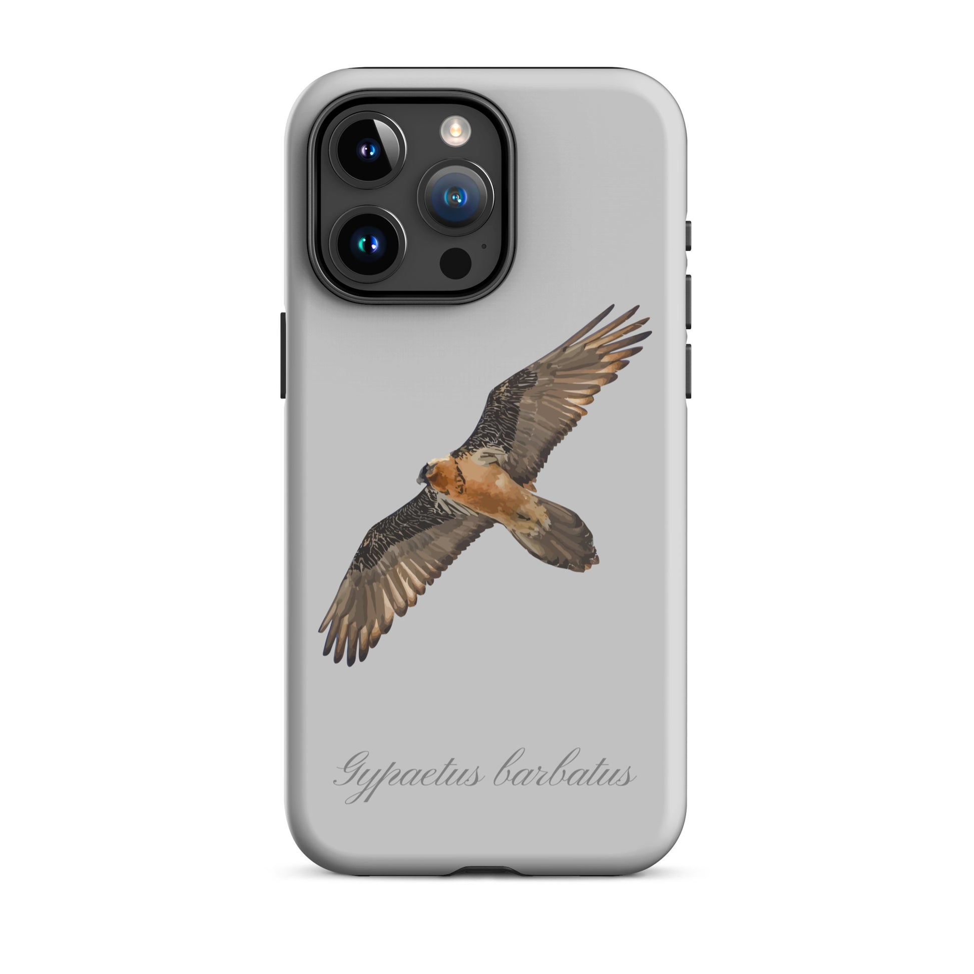 Graue iPhone-Hülle mit Bartgeier-Motiv aus robustem Material, Schutzhülle für Apple iPhone