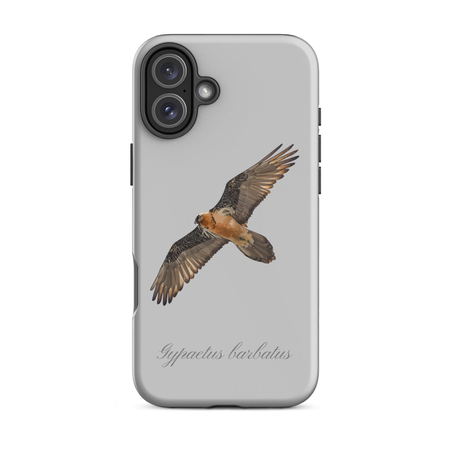 Graue iPhone-Hülle mit Bartgeier-Motiv aus robustem Kunststoff, Schutzhülle für Apple iPhone