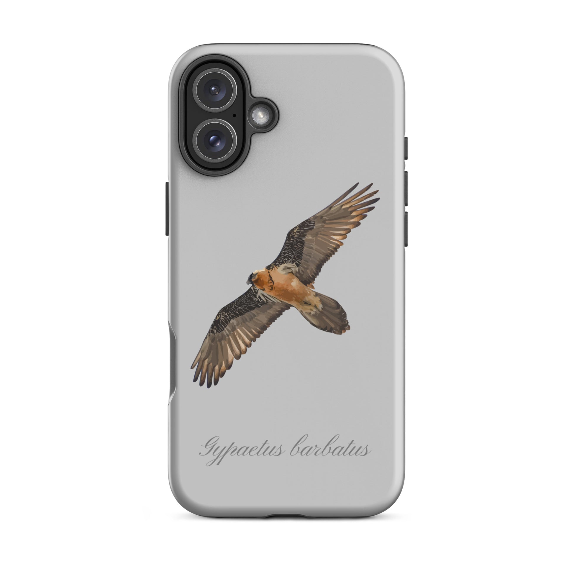 Graue iPhone-Hülle mit Bartgeier-Motiv aus robustem Kunststoff, Schutzhülle für Apple iPhone