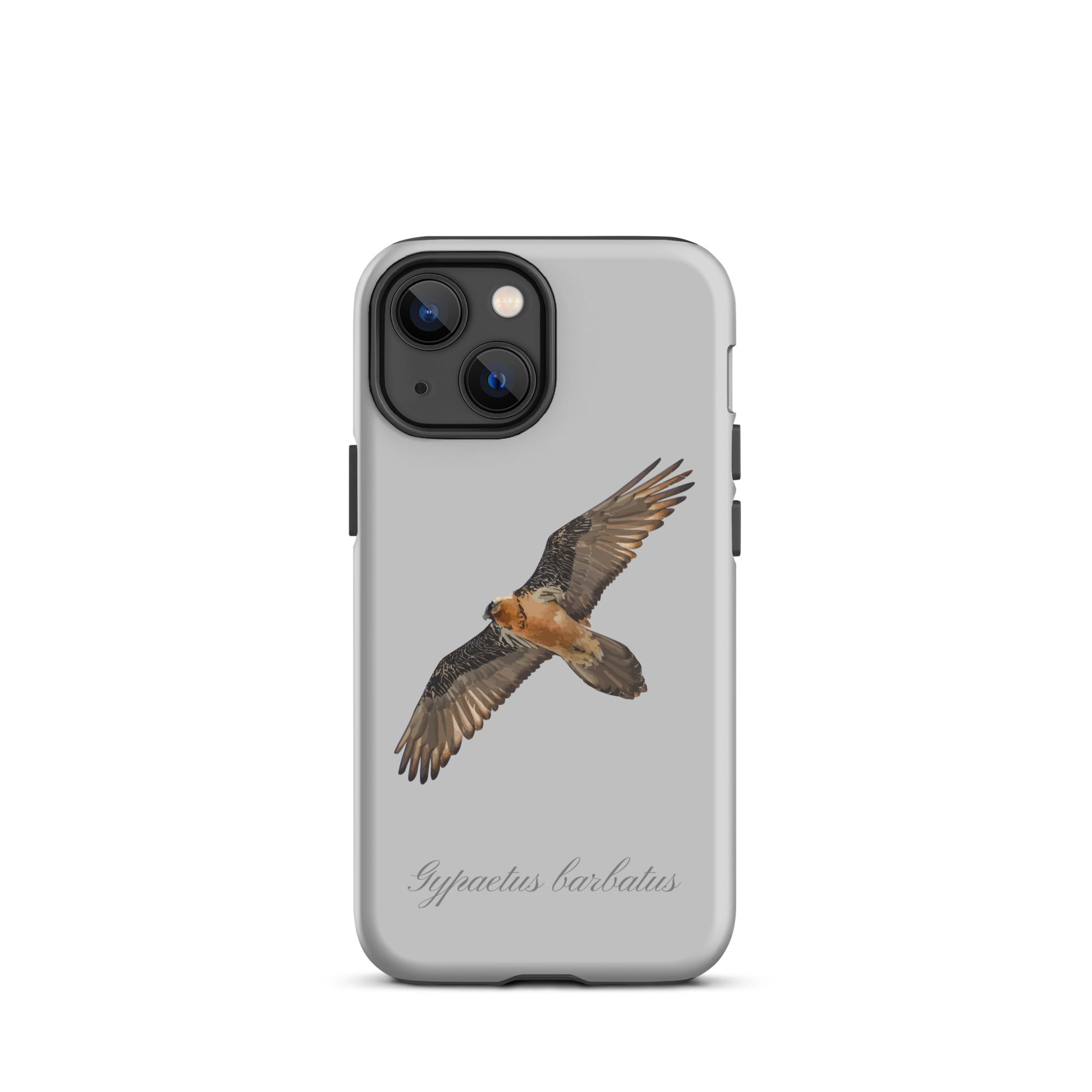 Graue iPhone Hülle mit Bartgeier-Motiv, robuste Schutzhülle aus Kunststoff für Apple iPhone.