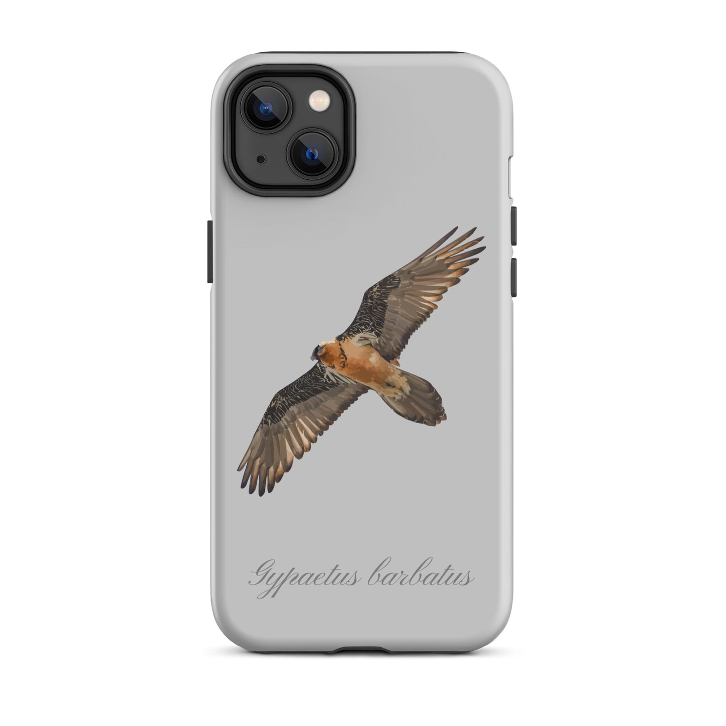 Graue iPhone-Hülle mit Bartgeier-Motiv, stoßfest, schlankes Design, präzise Aussparungen