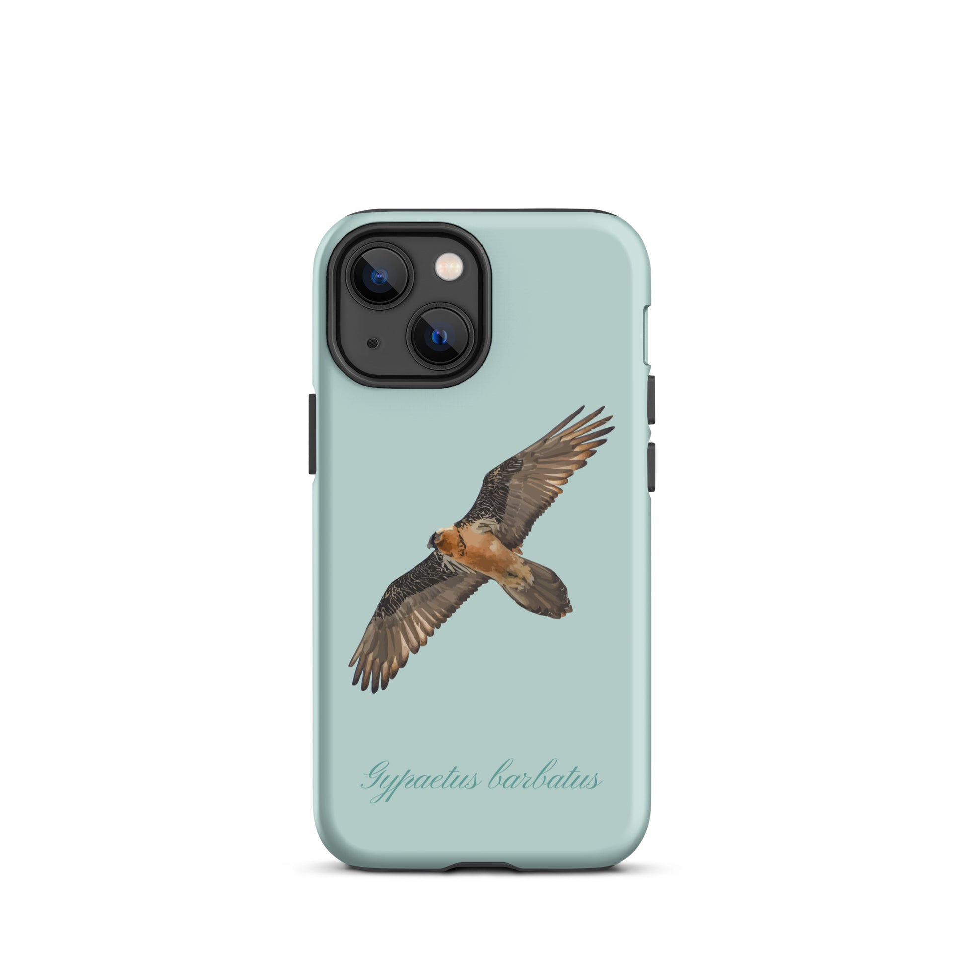Handyhülle für iPhone mit Bartgeier-Design in Hellblau, Schutzhülle aus robustem Material.