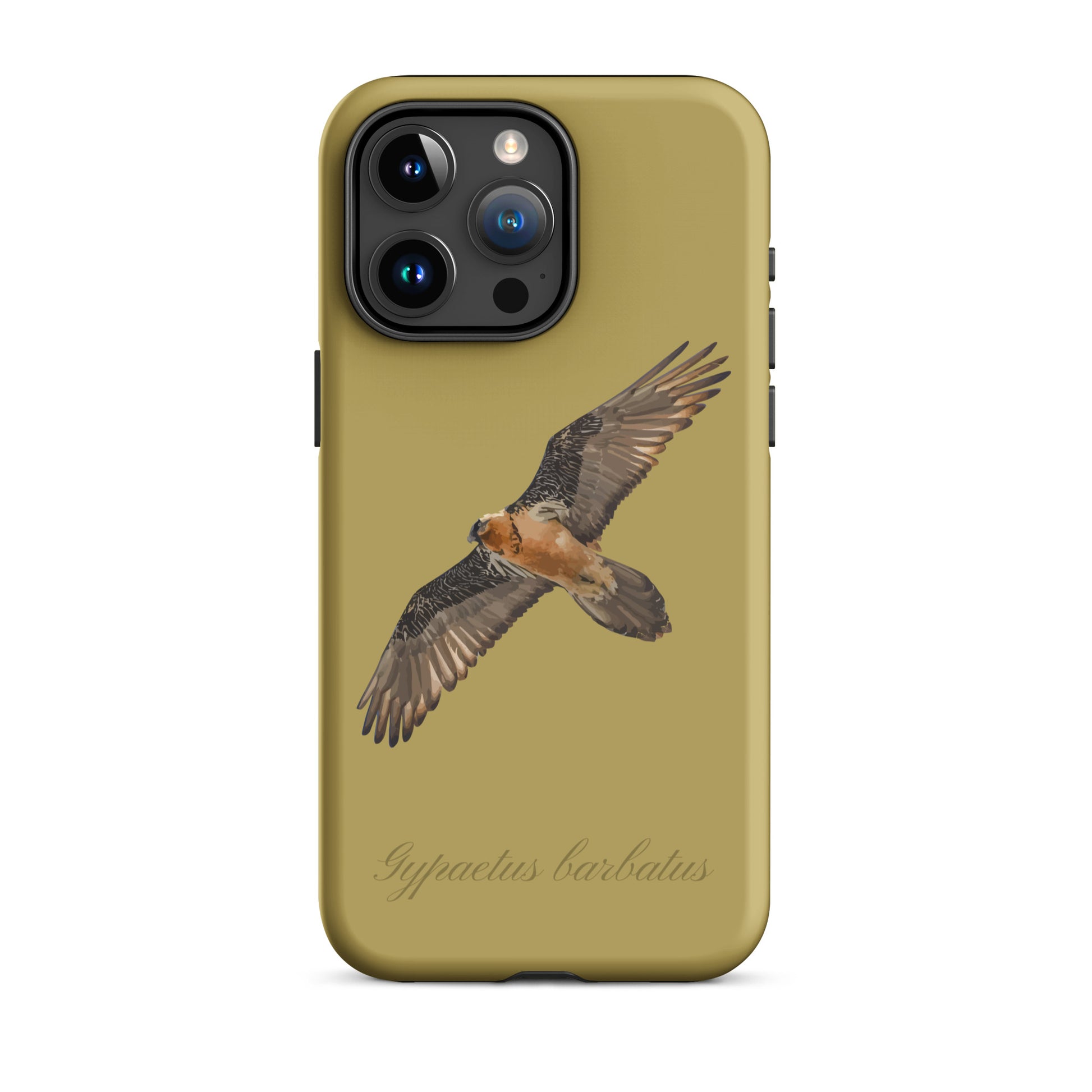 Handyhülle für iPhone mit Bartgeier-Motiv in Ockergelb, robustes Design