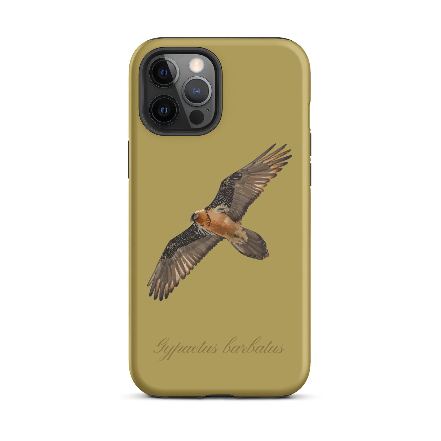 Handyhülle für iPhone mit Bartgeier-Motiv in Ockergelb, robuste Schutzhülle aus Kunststoff.