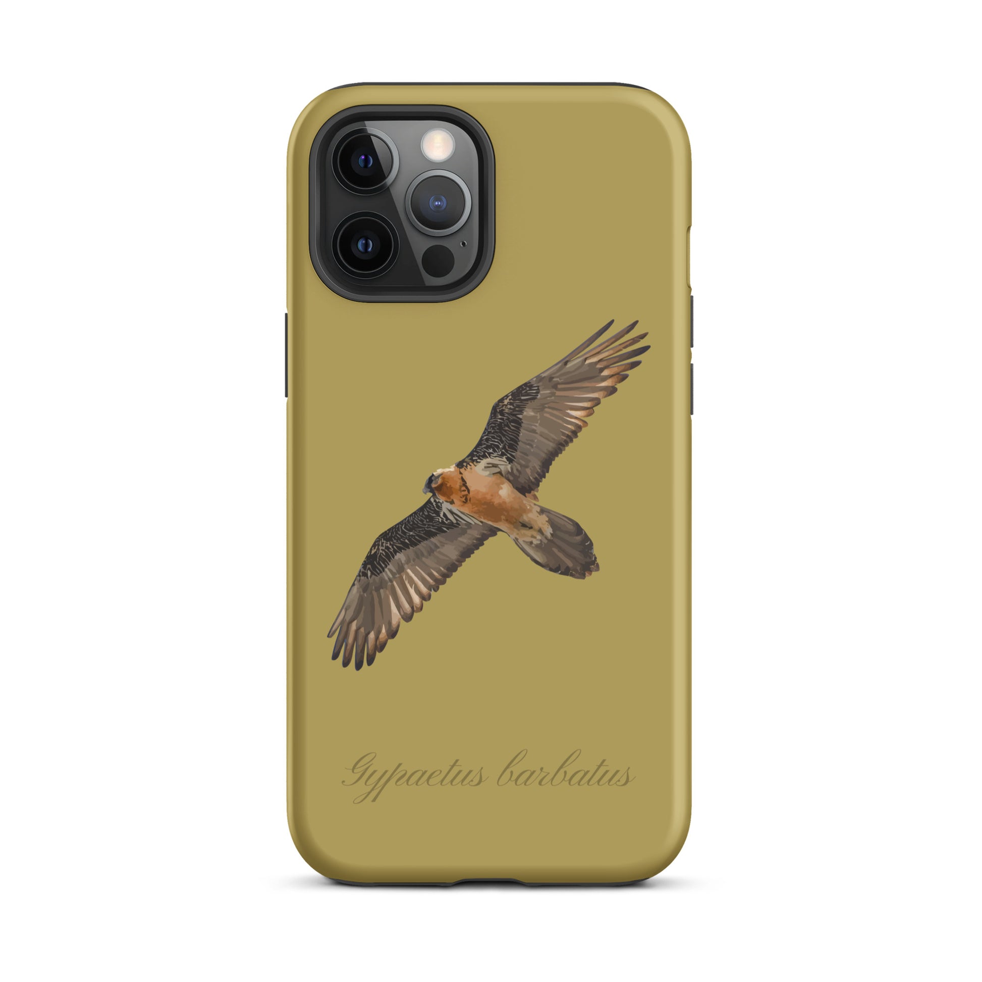 Handyhülle für iPhone mit Bartgeier-Motiv in Ockergelb, robuste Schutzhülle aus Kunststoff.