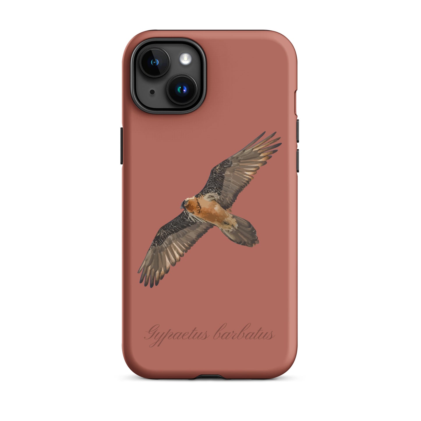 Ziegelrote iPhone-Hülle mit Bartgeier-Design, robuste Schutzhülle aus Kunststoff für Apple iPhone.