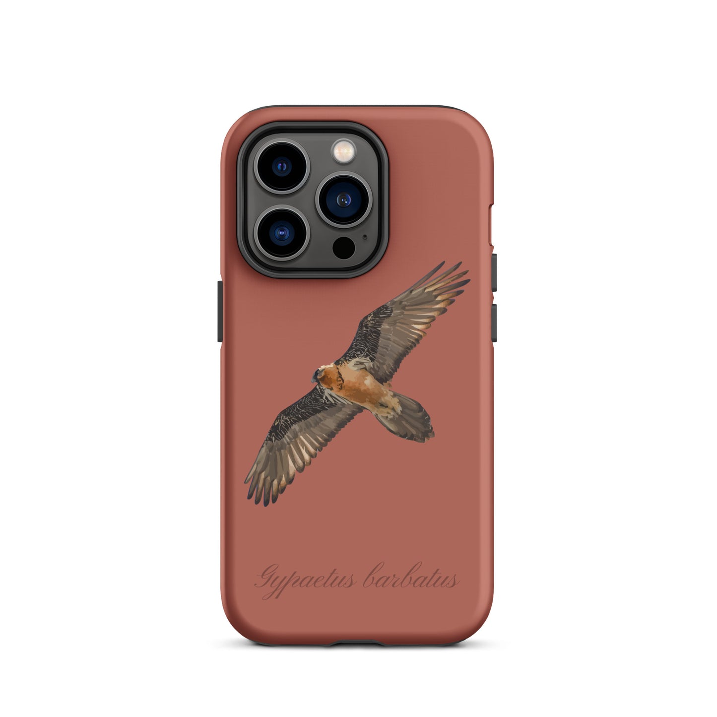 Ziegelrote iPhone-Hülle mit Bartgeier-Motiv aus robustem Material, ideal für Apple iPhone